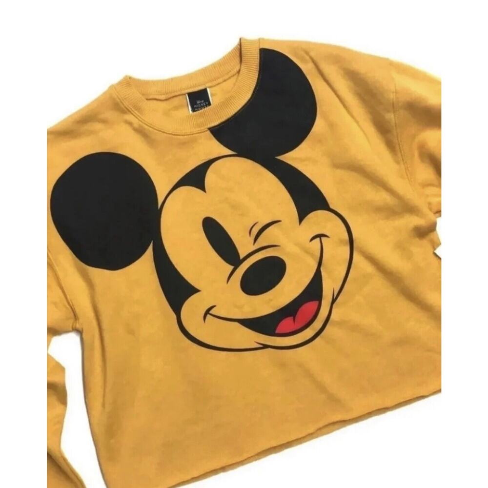 Womens Mickey Mouse Face Crop Sweatshirt Top Shirt Size S NWT Disney